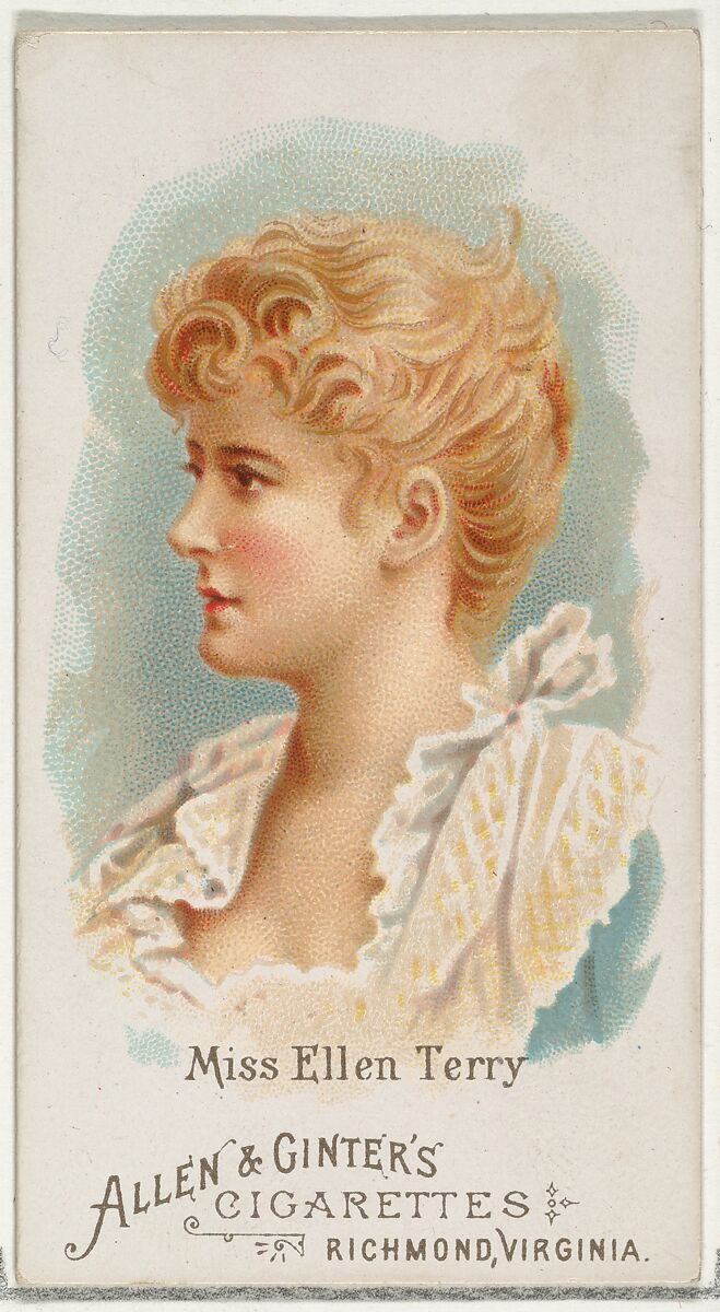 Miss Ellen Terry, from World's Beauties, Series 1 (N26) for Allen & Ginter Cigarettes, Allen &amp; Ginter (American, Richmond, Virginia), Commercial color lithograph 