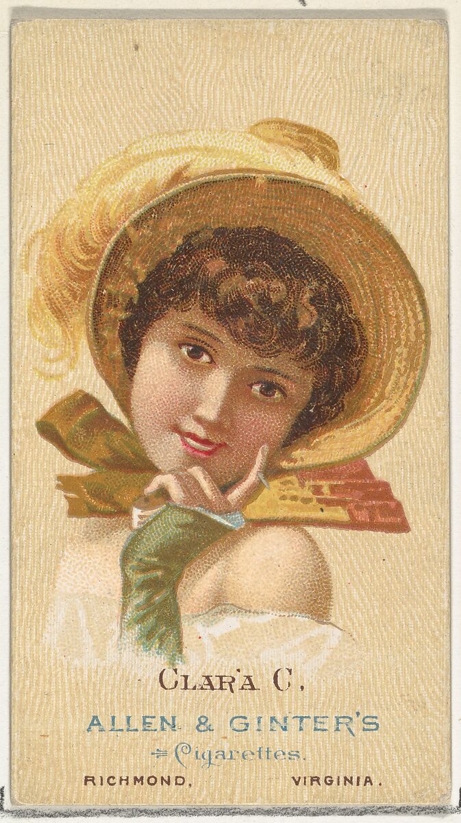 Clara C., from World's Beauties, Series 2 (N27) for Allen & Ginter Cigarettes, Allen &amp; Ginter (American, Richmond, Virginia), Commercial color lithograph 