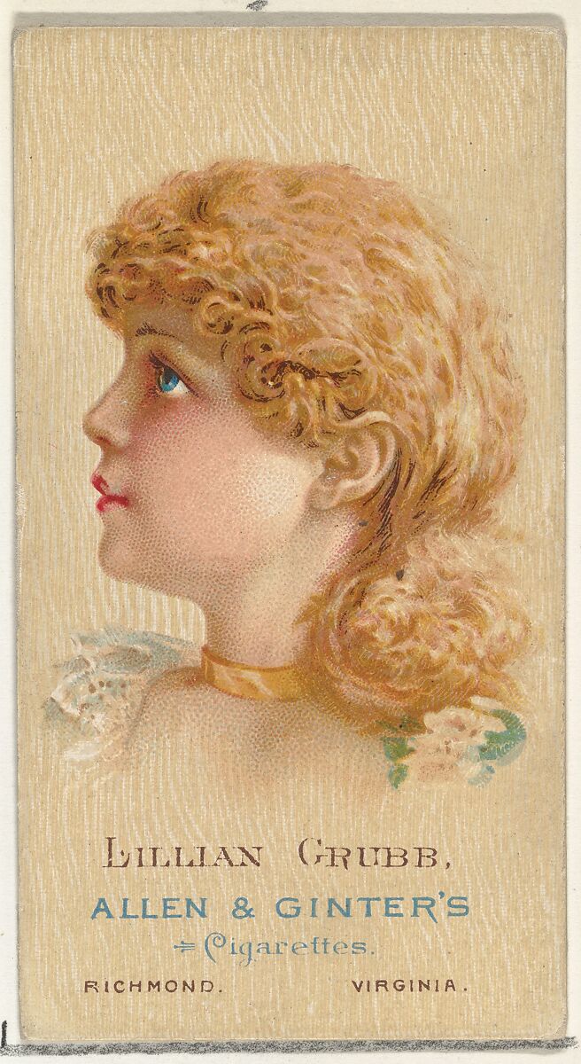 Lillian Grubb, from World's Beauties, Series 2 (N27) for Allen & Ginter Cigarettes, Allen &amp; Ginter (American, Richmond, Virginia), Commercial color lithograph 