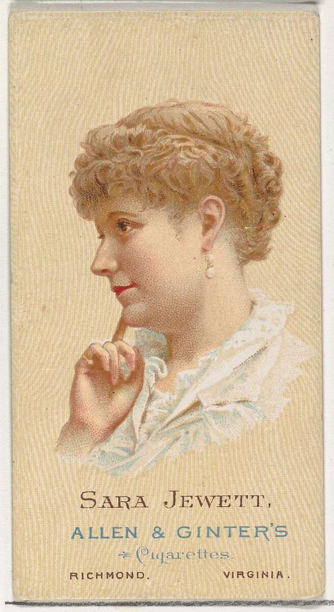 Sara Jewett, from World's Beauties, Series 2 (N27) for Allen & Ginter Cigarettes, Allen &amp; Ginter (American, Richmond, Virginia), Commercial color lithograph 