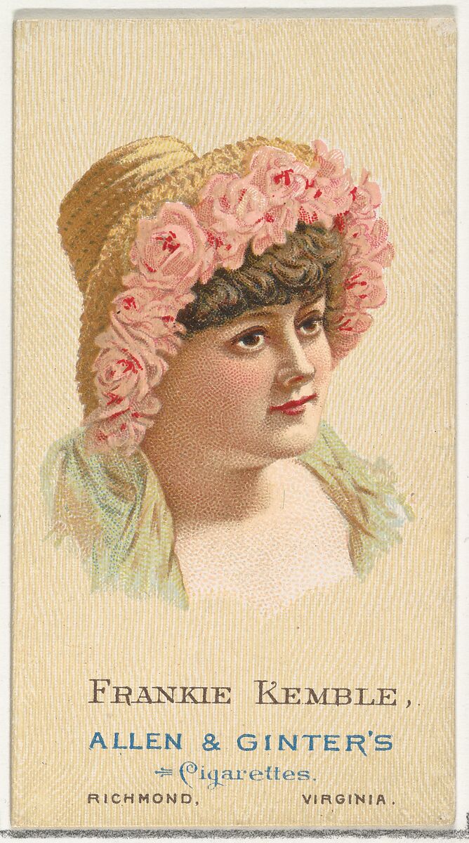 Frankie Kemble, from World's Beauties, Series 2 (N27) for Allen & Ginter Cigarettes, Allen &amp; Ginter (American, Richmond, Virginia), Commercial color lithograph 