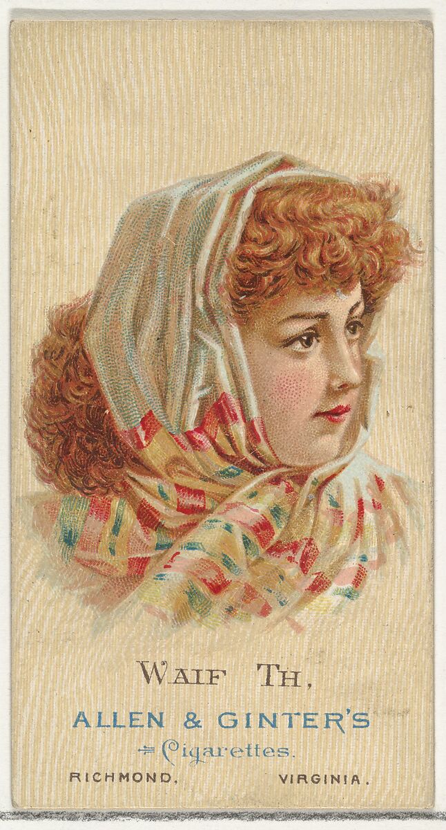 Waif Th, from World's Beauties, Series 2 (N27) for Allen & Ginter Cigarettes, Allen &amp; Ginter (American, Richmond, Virginia), Commercial color lithograph 