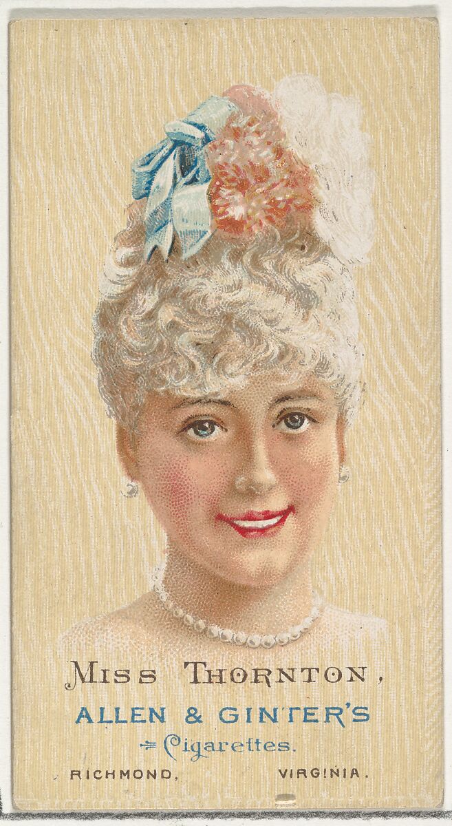 Miss Thornton, from World's Beauties, Series 2 (N27) for Allen & Ginter Cigarettes, Allen &amp; Ginter (American, Richmond, Virginia), Commercial color lithograph 