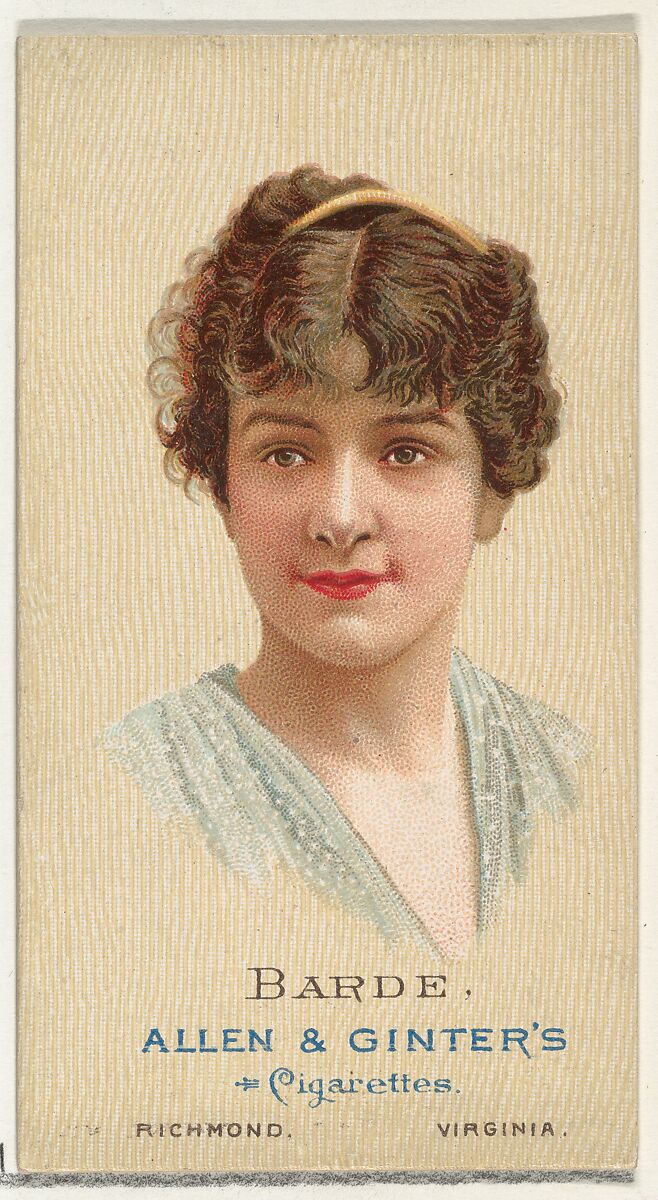 Barde, from World's Beauties, Series 2 (N27) for Allen & Ginter Cigarettes, Allen &amp; Ginter (American, Richmond, Virginia), Commercial color lithograph 