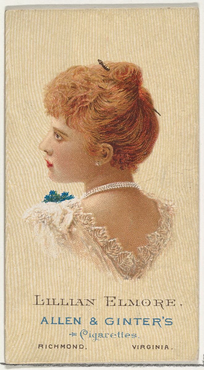 Lillian Elmore, from World's Beauties, Series 2 (N27) for Allen & Ginter Cigarettes, Allen &amp; Ginter (American, Richmond, Virginia), Commercial color lithograph 