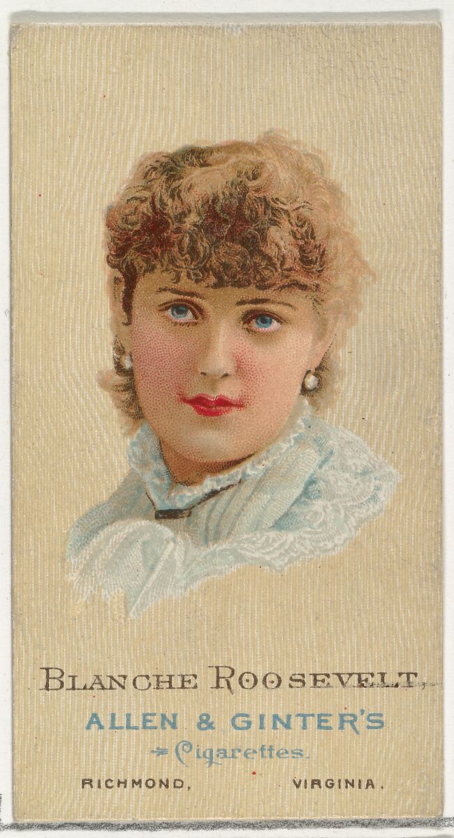 Blanche Roosevelt, from World's Beauties, Series 2 (N27) for Allen & Ginter Cigarettes, Allen &amp; Ginter (American, Richmond, Virginia), Commercial color lithograph 
