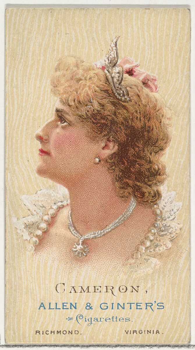 Cameron, from World's Beauties, Series 2 (N27) for Allen & Ginter Cigarettes, Allen &amp; Ginter (American, Richmond, Virginia), Commercial color lithograph 