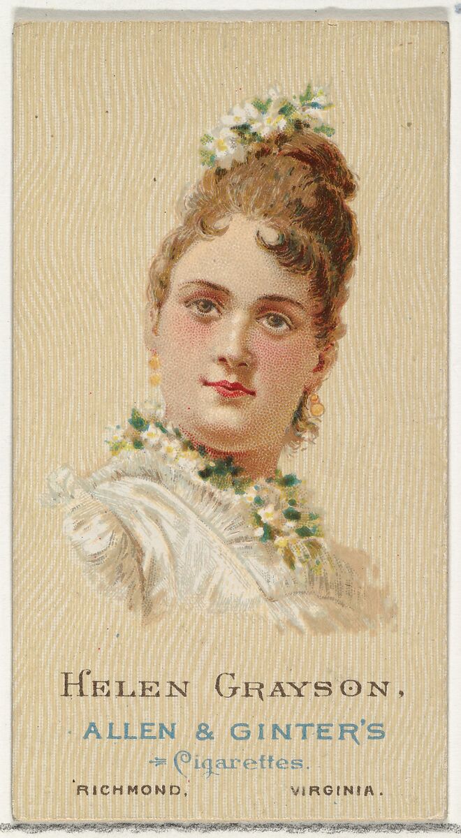 Helen Grayson, from World's Beauties, Series 2 (N27) for Allen & Ginter Cigarettes, Allen &amp; Ginter (American, Richmond, Virginia), Commercial color lithograph 