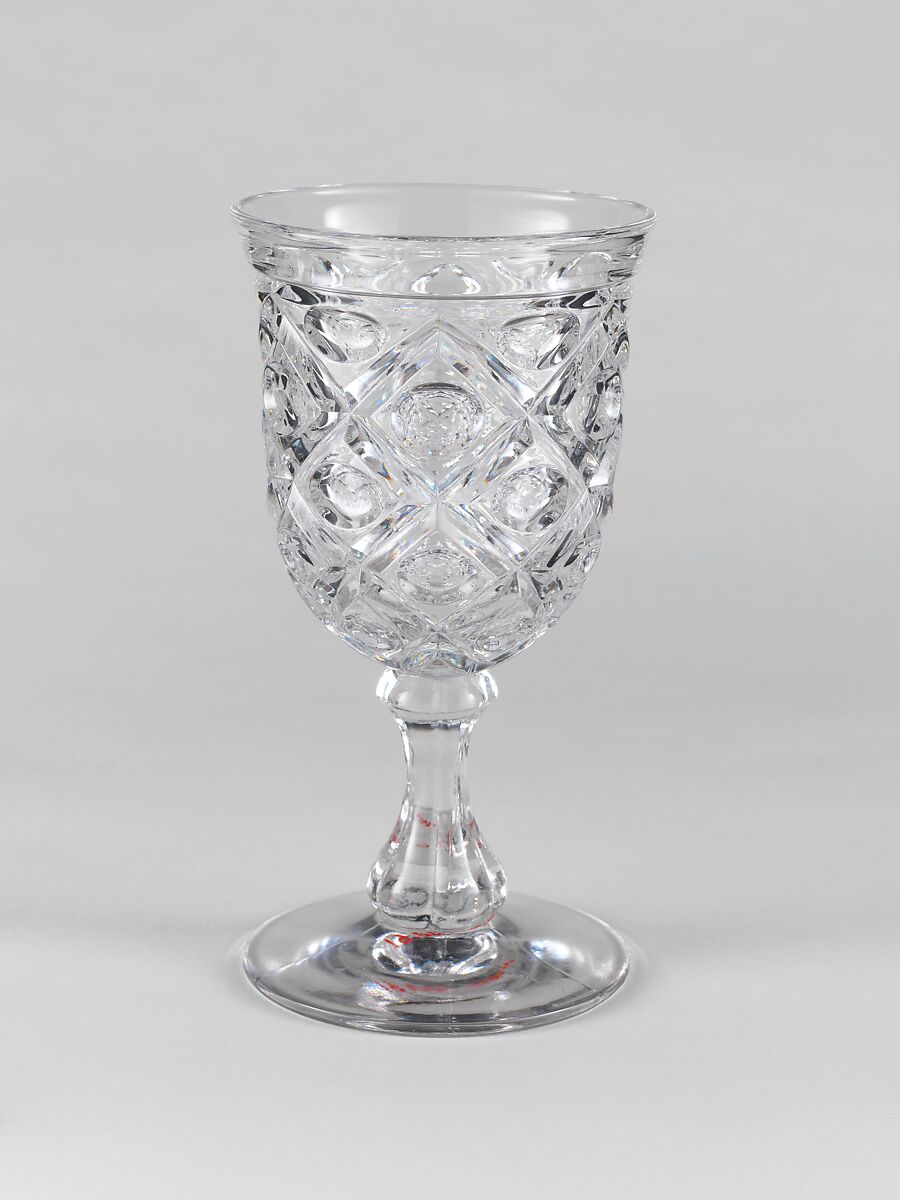 Goblet, Pressed glass, diamond thumbprint, American 