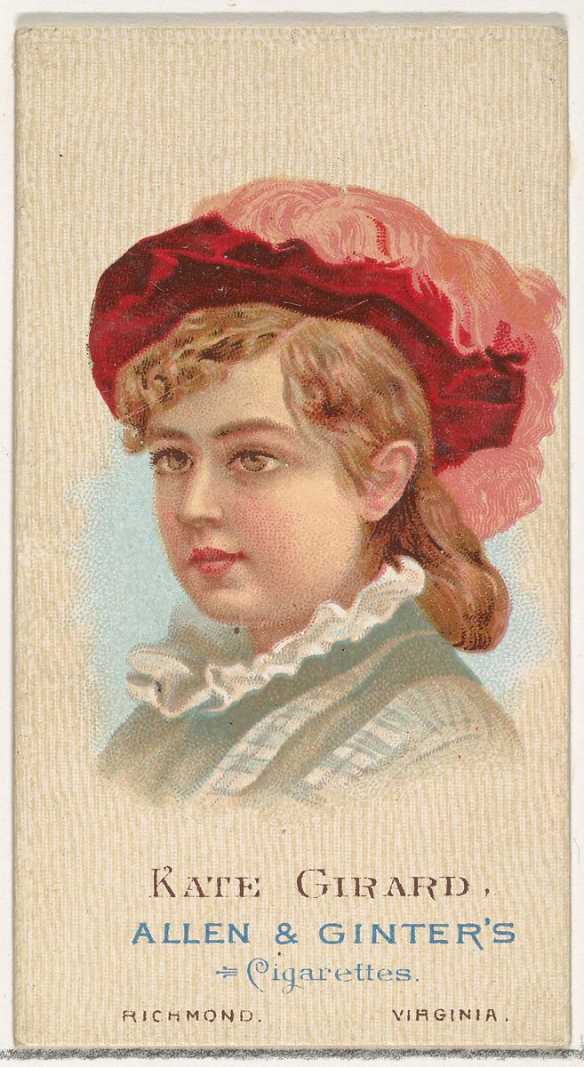 Kate Girard, from World's Beauties, Series 2 (N27) for Allen & Ginter Cigarettes, Allen &amp; Ginter (American, Richmond, Virginia), Commercial color lithograph 