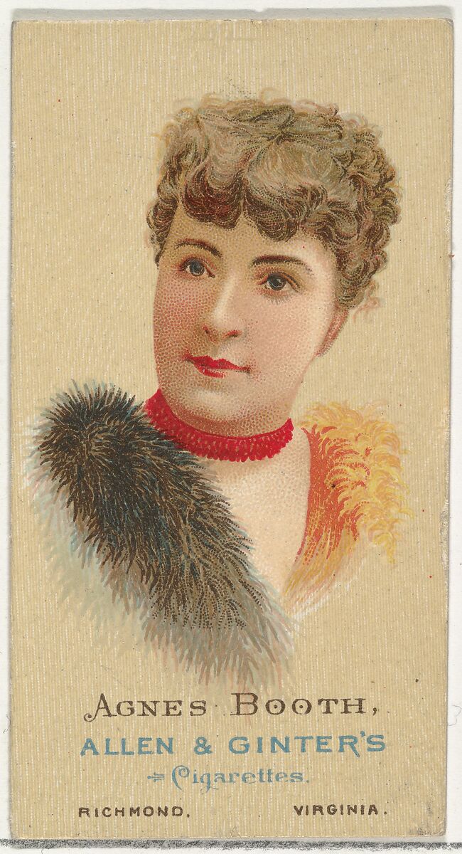 Agnes Booth, from World's Beauties, Series 2 (N27) for Allen & Ginter Cigarettes, Allen &amp; Ginter (American, Richmond, Virginia), Commercial color lithograph 