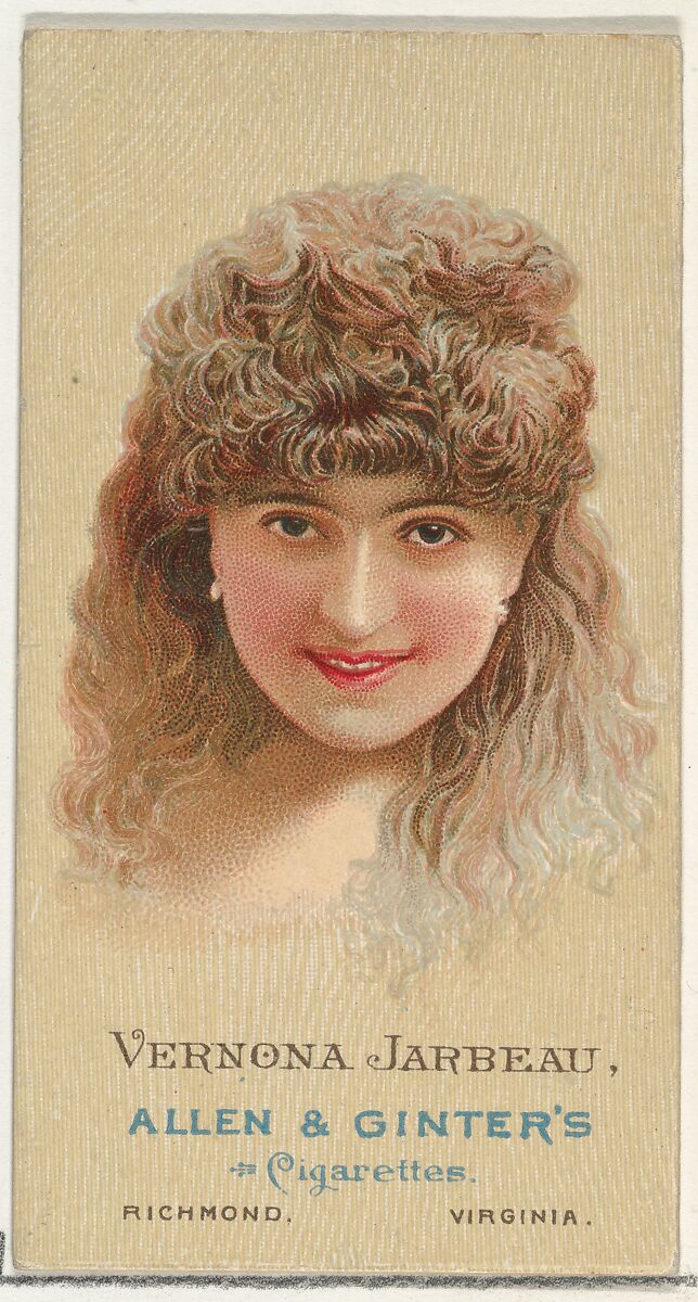Vernona Jarbeau, from World's Beauties, Series 2 (N27) for Allen & Ginter Cigarettes, Allen &amp; Ginter (American, Richmond, Virginia), Commercial color lithograph 