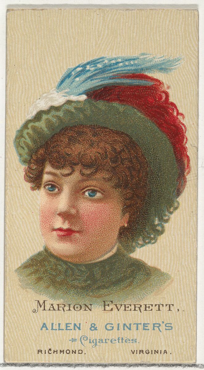 Marion Everett, from World's Beauties, Series 2 (N27) for Allen & Ginter Cigarettes, Allen &amp; Ginter (American, Richmond, Virginia), Commercial color lithograph 