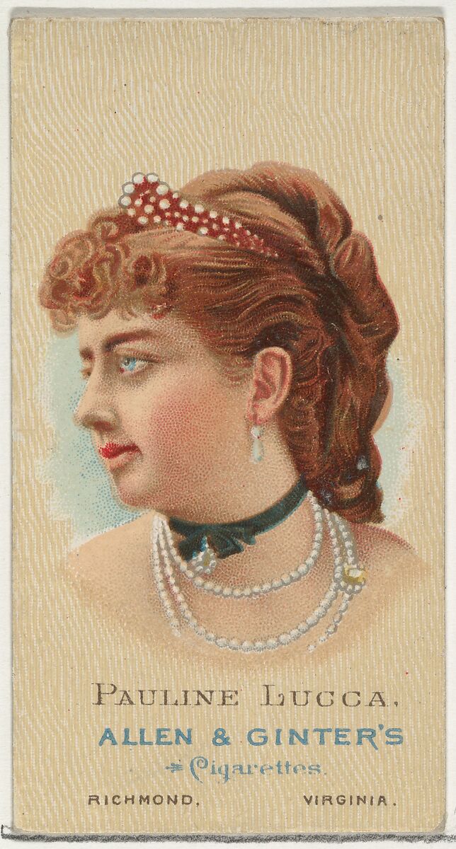 Pauline Lucca, from World's Beauties, Series 2 (N27) for Allen & Ginter Cigarettes, Allen &amp; Ginter (American, Richmond, Virginia), Commercial color lithograph 