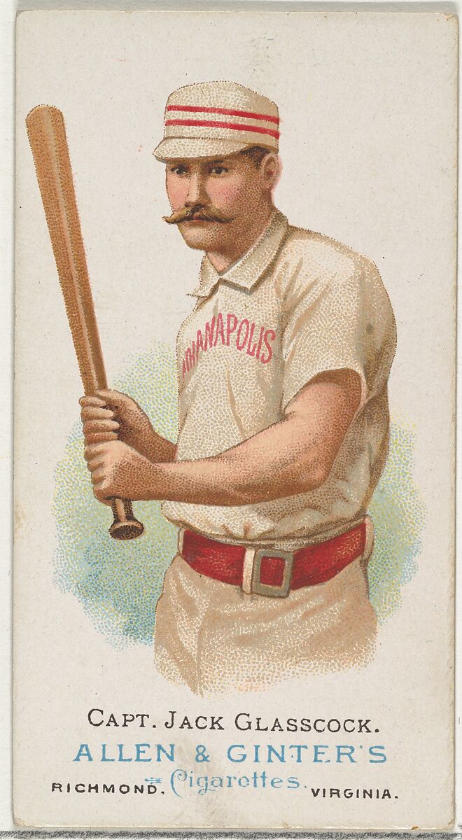 Captain Jack Glasscock, Baseball Player, from World's Champions, Series 1 (N28) for Allen & Ginter Cigarettes, Allen &amp; Ginter (American, Richmond, Virginia), Commercial color lithograph 