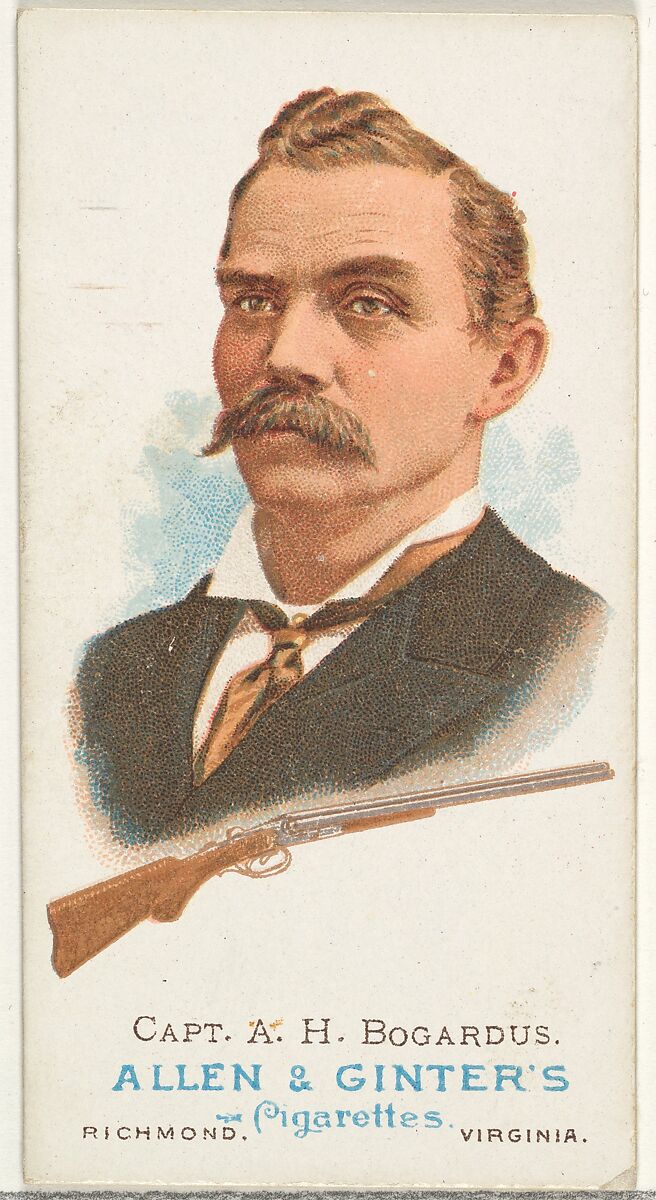 Captain Adam Henry Bogardus, Rifle Shooter, from World's Champions, Series 1 (N28) for Allen & Ginter Cigarettes, Allen &amp; Ginter (American, Richmond, Virginia), Commercial color lithograph 