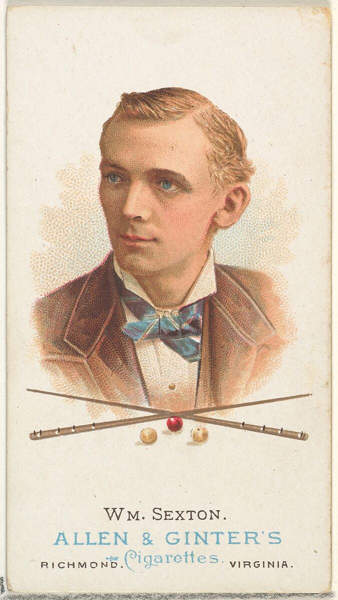 William Sexton, Billiard Player, from World's Champions, Series 1 (N28) for Allen & Ginter Cigarettes, Allen &amp; Ginter (American, Richmond, Virginia), Commercial color lithograph 