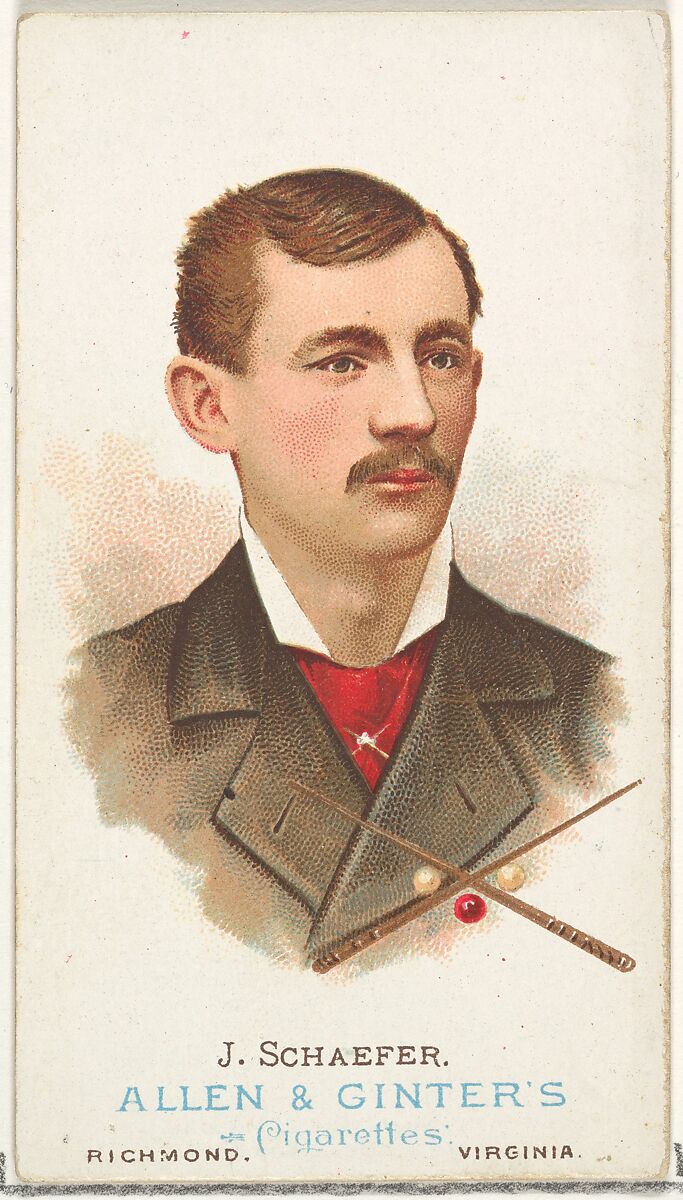 Jacob Schaefer, Billiard Player, from World's Champions, Series 1 (N28) for Allen & Ginter Cigarettes, Allen &amp; Ginter (American, Richmond, Virginia), Commercial color lithograph 