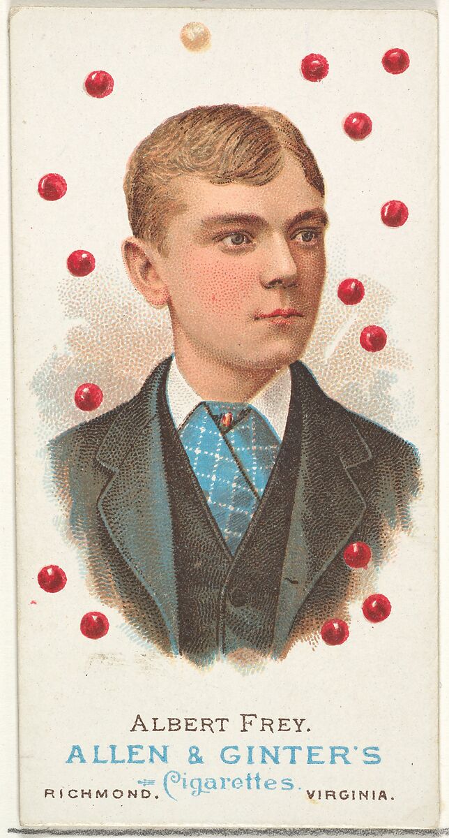 Albert Frey, Pool Player, from World's Champions, Series 1 (N28) for Allen & Ginter Cigarettes, Allen &amp; Ginter (American, Richmond, Virginia), Commercial color lithograph 