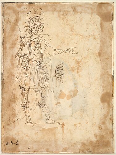 Costume Design with a Large Headdress and Long Cape