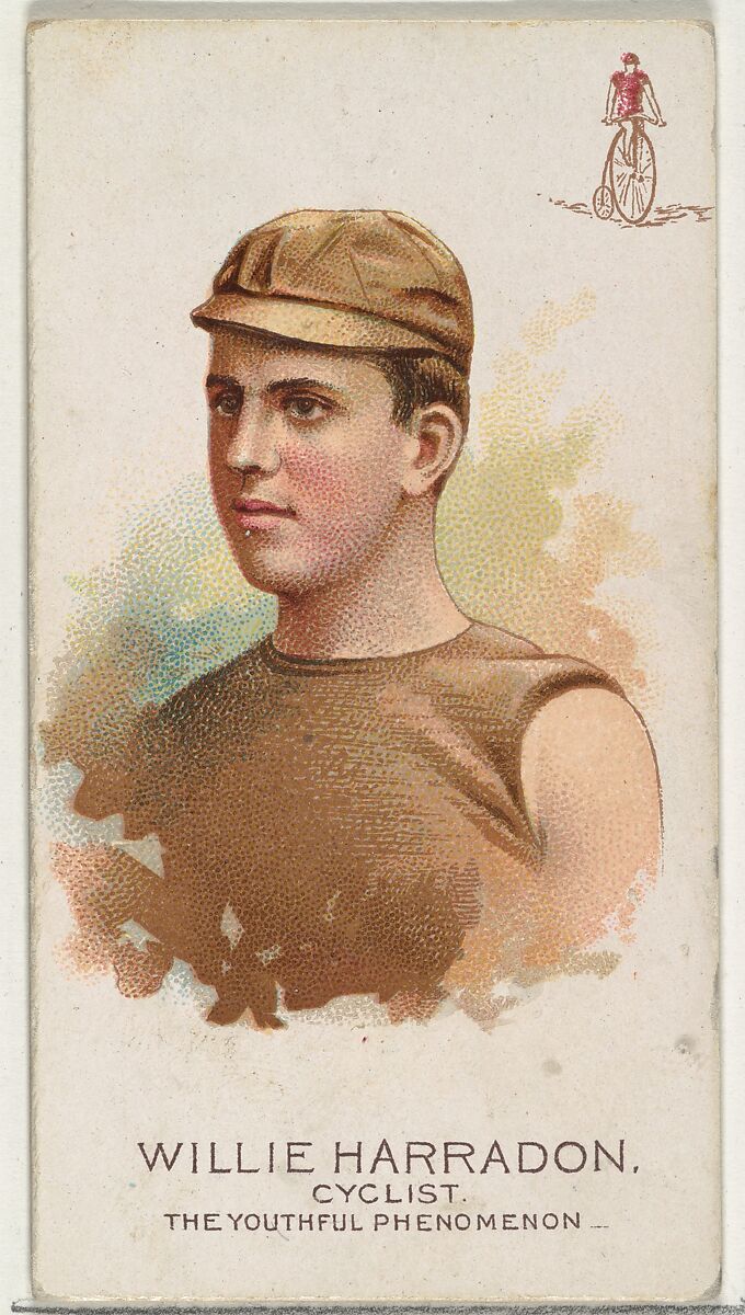 Willie Harradon, Cyclist, The Youthful Phenomenon, from World's Champions, Series 2 (N29) for Allen & Ginter Cigarettes, Allen &amp; Ginter (American, Richmond, Virginia), Commercial color lithograph 