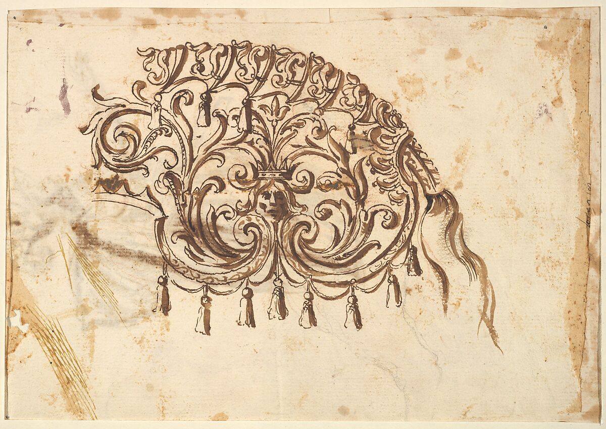 Textile Design for a Horse Cover, Possibly by Baccio del Bianco (Italian, Florence 1604–1656 Escorial) (and workshop), Brown ink and wash 