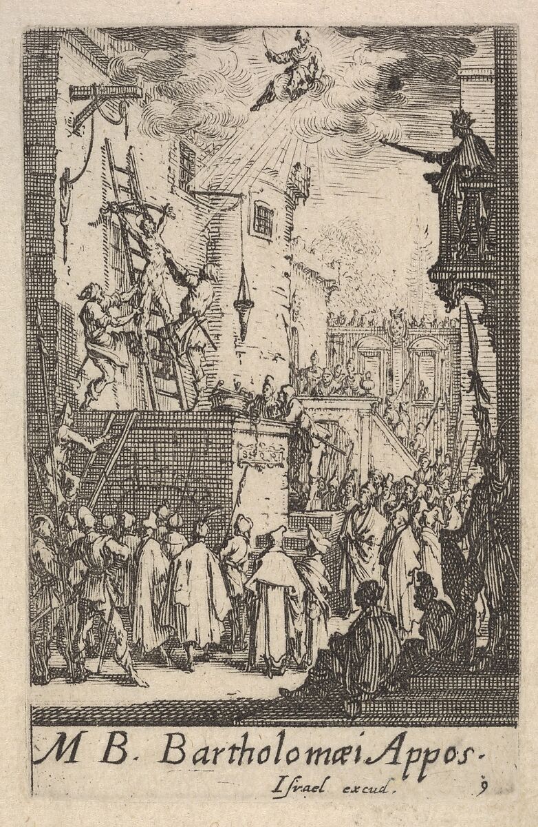 Martyrdom of Saint Bartholomew, from the series 'The little apostles' (Les petits apôtres), Jacques Callot (French, Nancy 1592–1635 Nancy), Etching 