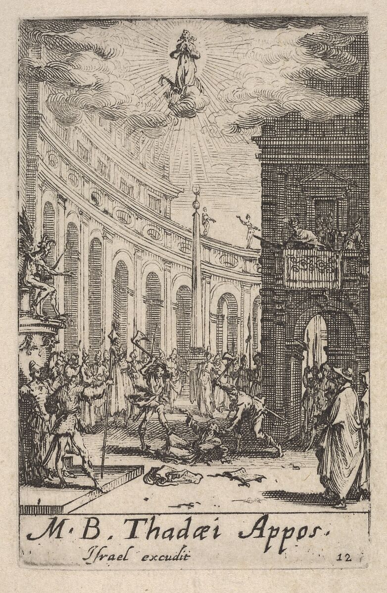 Martyrdom of Saint Thaddeus, from the series 'The little apostles' (Les petits apôtres), Jacques Callot (French, Nancy 1592–1635 Nancy), Etching 