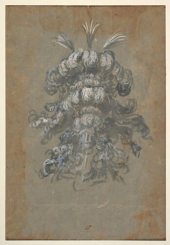 Design for a Lavish Headdress with Feathers on a Helmet (frontal view)