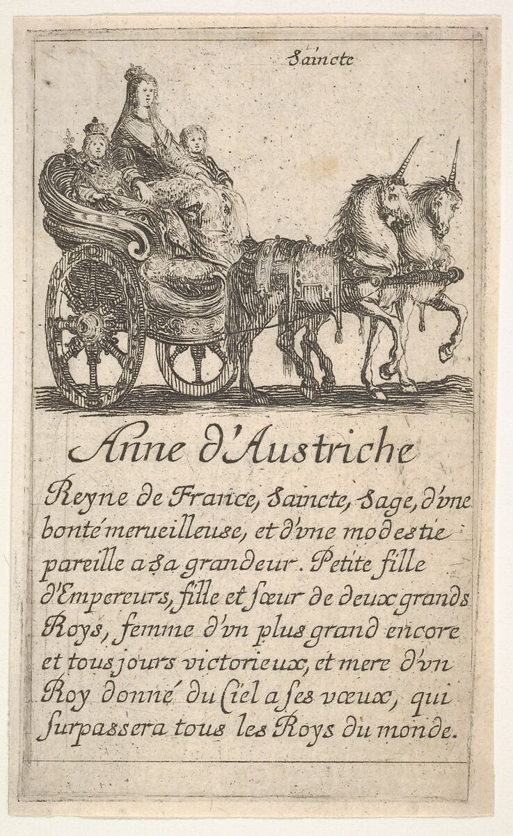 Anne d'Austrische, from 'The game of queens' (Le jeu des Reines renommées), Stefano della Bella (Italian, Florence 1610–1664 Florence), Etching 