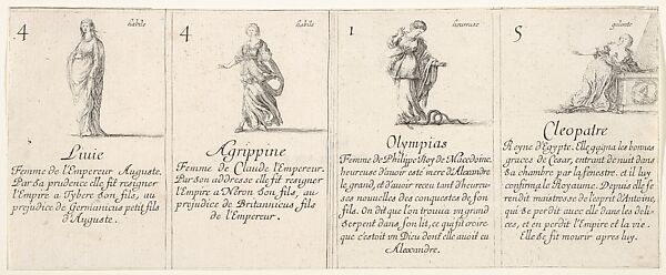 Liuie, Agrippine, Olympias, and Cleopatre, from 'The game of queens' (Le jeu des Reines renommées)