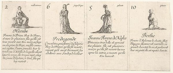 Hecube, Fredegonde, Ieanne Reyne de Naples, and Berthe, from 'The game of queens' (Le jeu des Reines renommées)