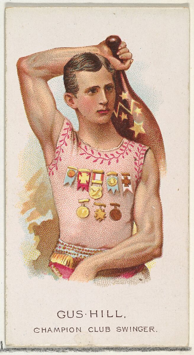 Gus Hill, Champion Club Swinger, from World's Champions, Series 2 (N29) for Allen & Ginter Cigarettes, Allen &amp; Ginter (American, Richmond, Virginia), Commercial color lithograph 