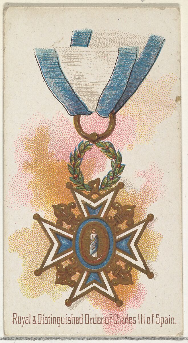 Royal and Distinguished Order of Charles III of Spain, from the World's Decorations series (N30) for Allen & Ginter Cigarettes, Allen &amp; Ginter (American, Richmond, Virginia), Commercial color lithograph 