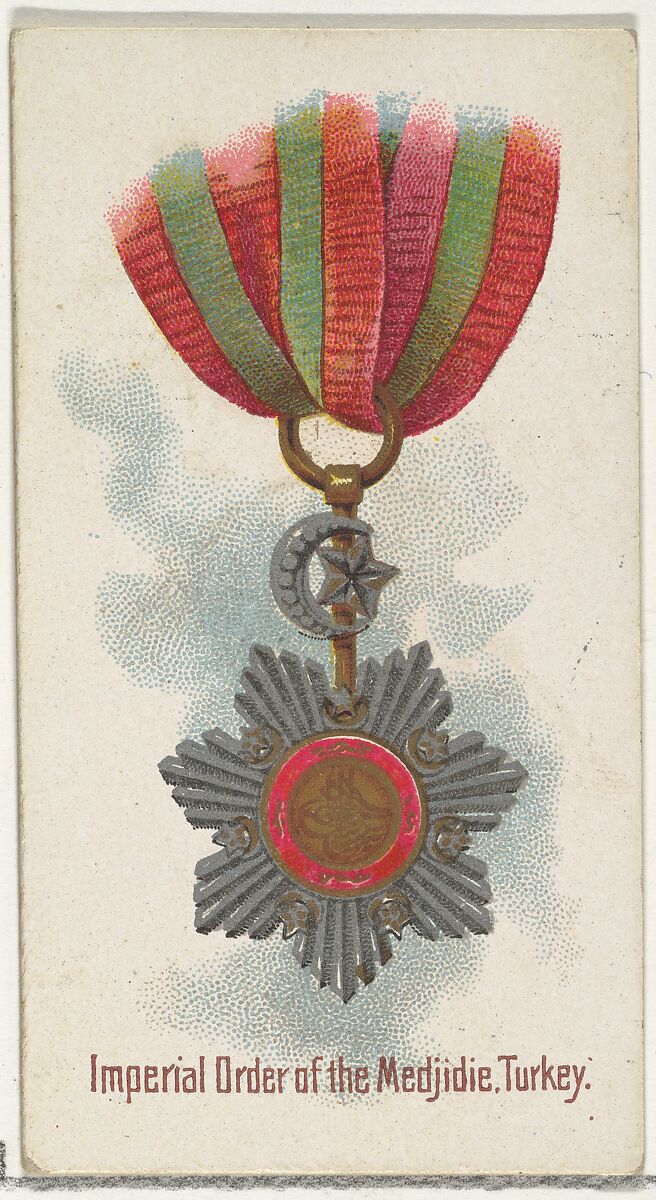 Imperial Order of the Medjidie, Turkey, from the World's Decorations series (N30) for Allen & Ginter Cigarettes, Allen &amp; Ginter (American, Richmond, Virginia), Commercial color lithograph 