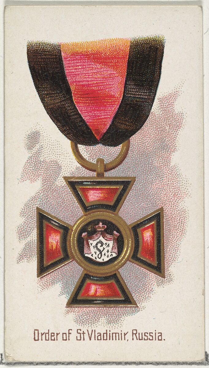 Order of St. Vladimir, Russia, from the World's Decorations series (N30) for Allen & Ginter Cigarettes, Allen &amp; Ginter (American, Richmond, Virginia), Commercial color lithograph 