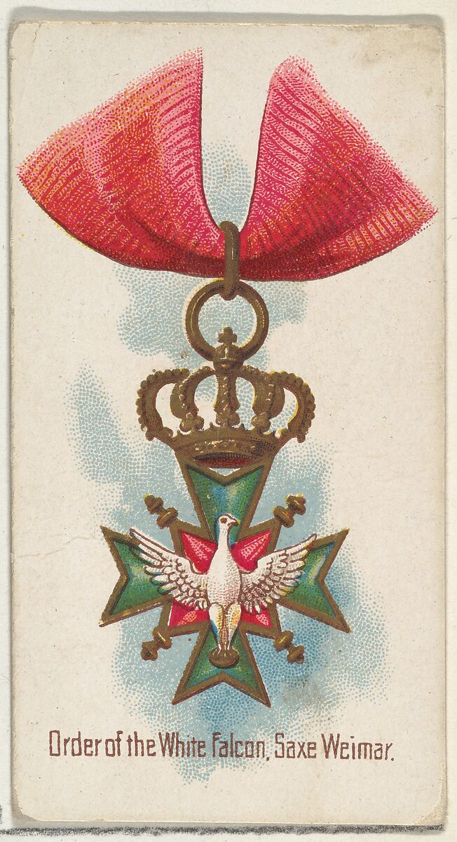 Order of the White Falcon, Saxe Weimar, from the World's Decorations series (N30) for Allen & Ginter Cigarettes, Allen &amp; Ginter (American, Richmond, Virginia), Commercial color lithograph 