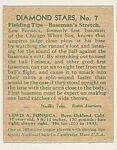 Lew Fonseca; verso: Diamond Stars, No. 7, Fielding Tips-Baseman's Stretch (1934 Averages), National Chicle Gum Company, Cambridge, Massachusetts, Commercial color lithograph