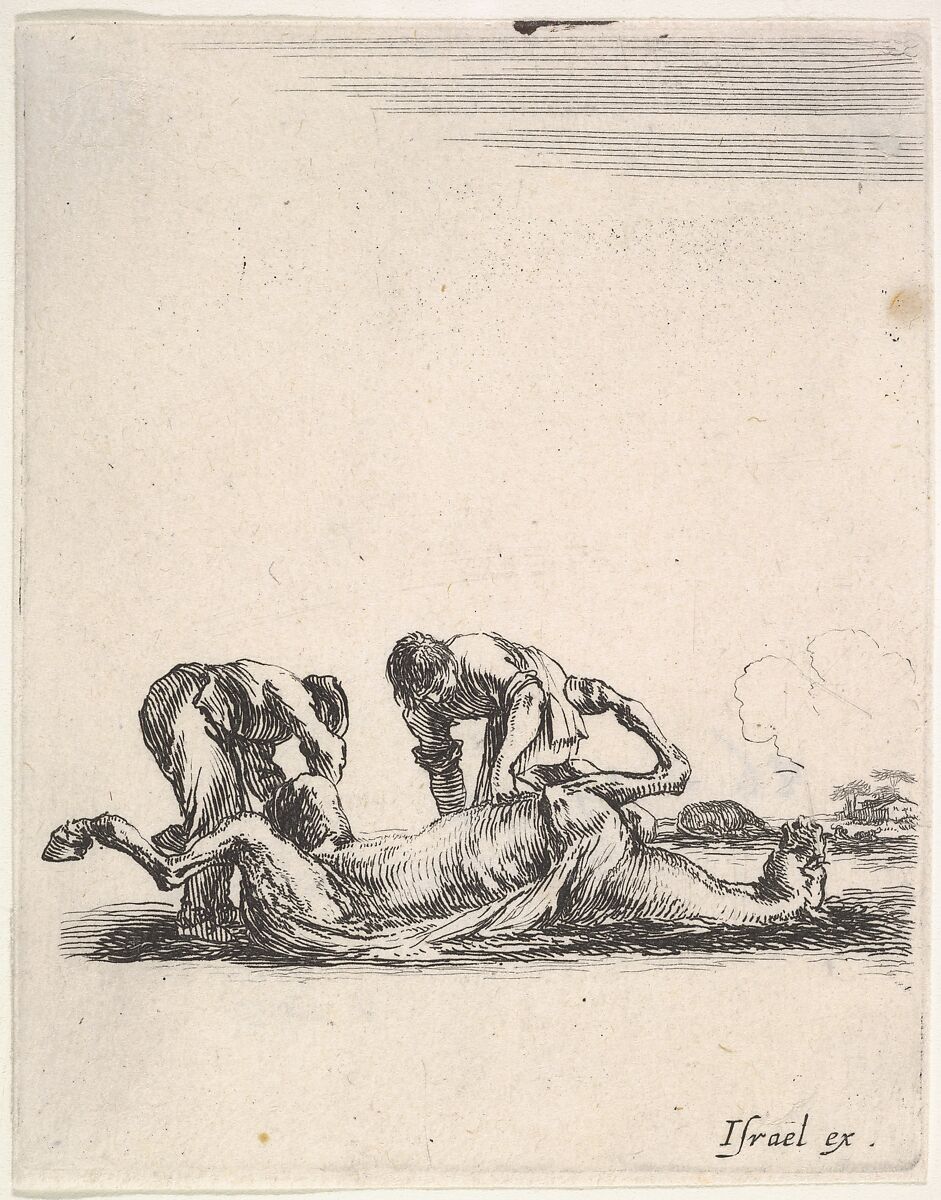 Stefano della Bella | Two men skinning a horse that is lying on the ...