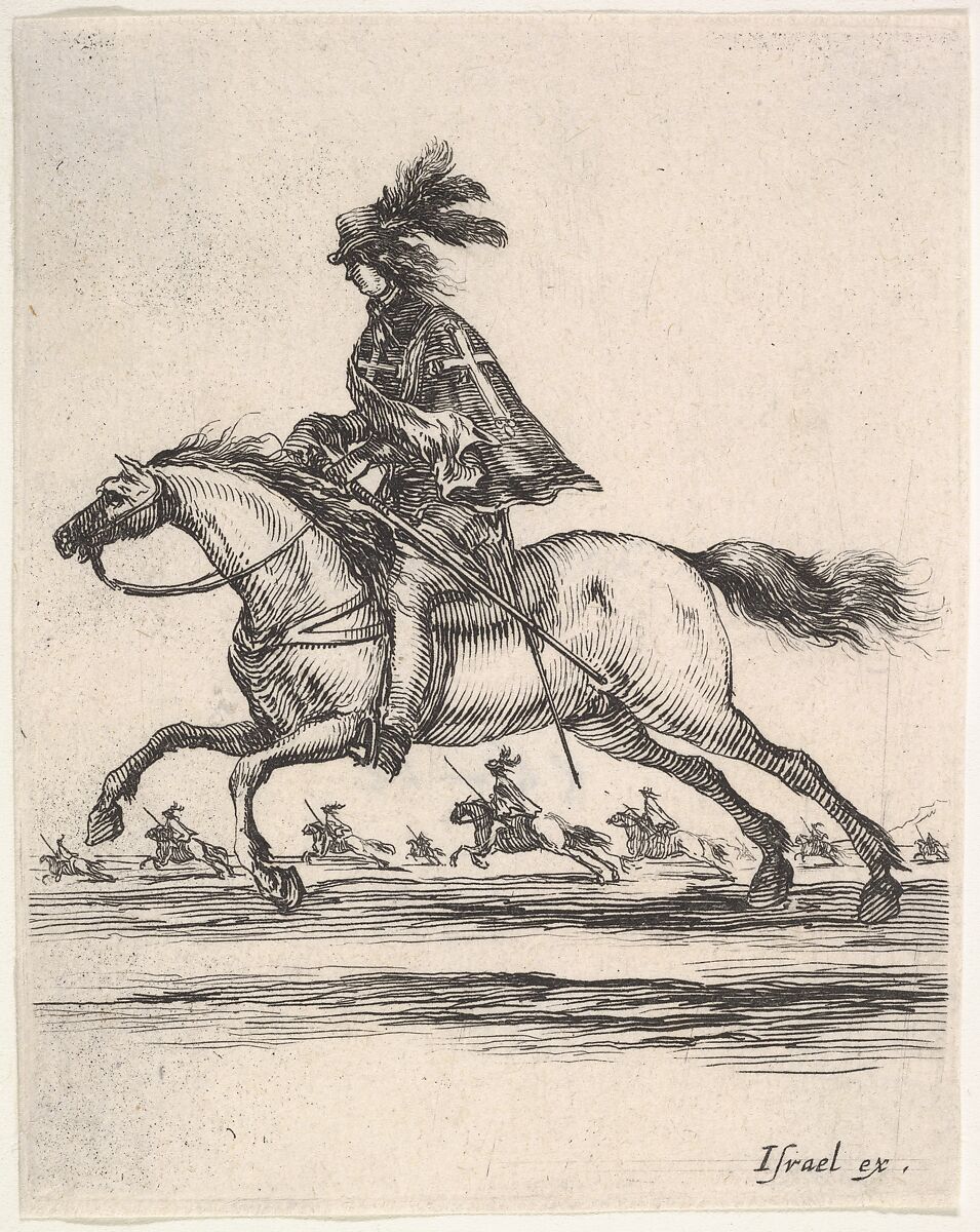 A muskateer galloping towards the left, other horsemen galloping towards the left in background, from 'Various cavalry exercises' (Diverses exercices de cavalerie), Stefano della Bella (Italian, Florence 1610–1664 Florence), Etching 