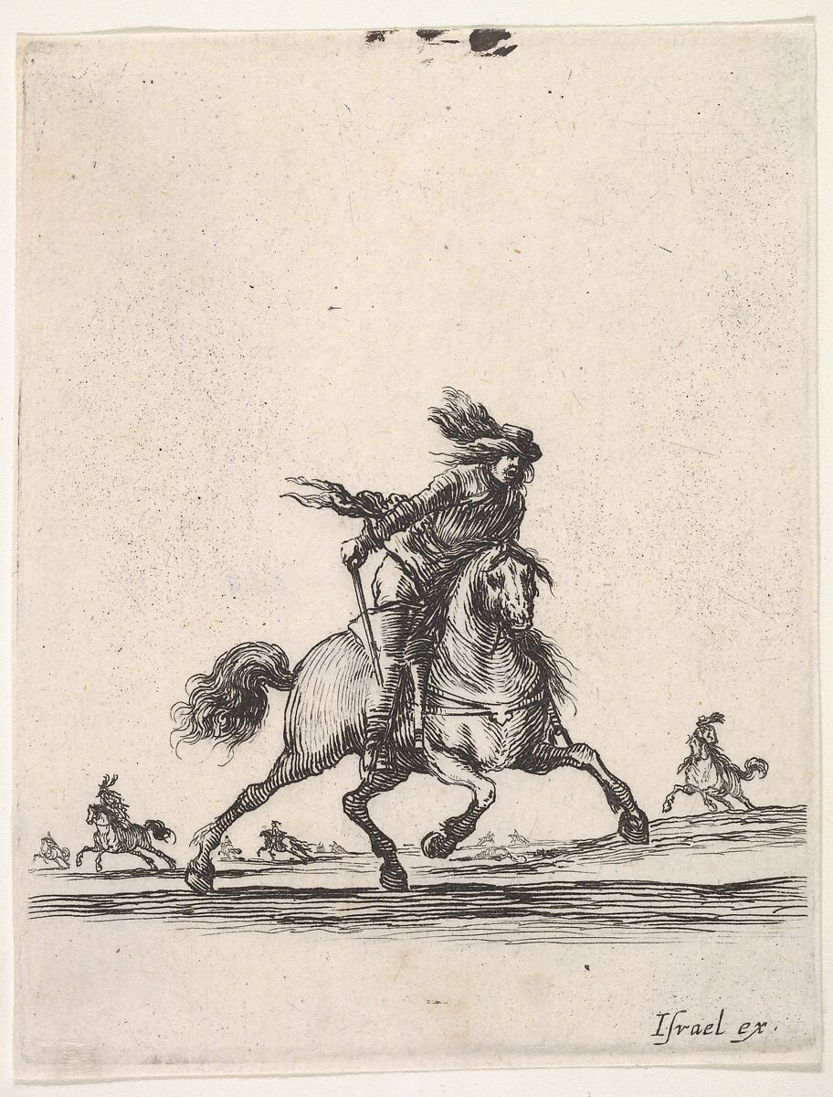 A horseman galloping towards right with sword in hand, other horsemen in the background, from 'Various cavalry exercises' (Diverses exercices de cavalerie), Stefano della Bella (Italian, Florence 1610–1664 Florence), Etching 