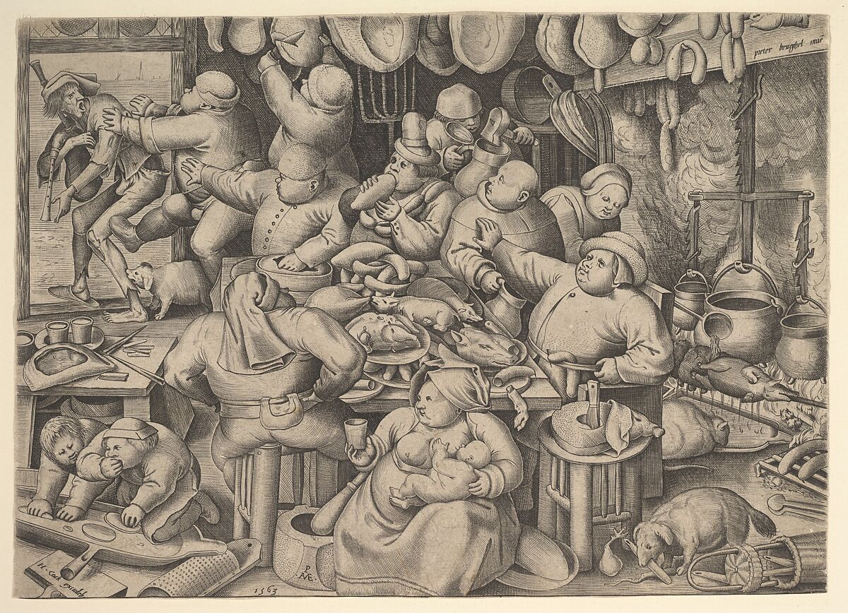 The Fat Kitchen, Pieter van der Heyden (Netherlandish, ca. 1525–1569), Engraving; first state of three 