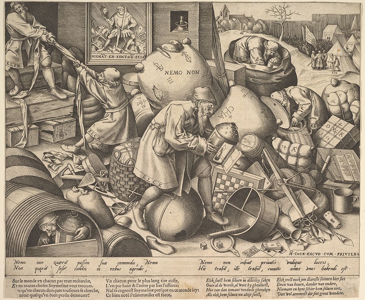 Everyman, Pieter van der Heyden (Netherlandish, ca. 1525–1569), Engraving and letterpress text; first state of two; text version A 