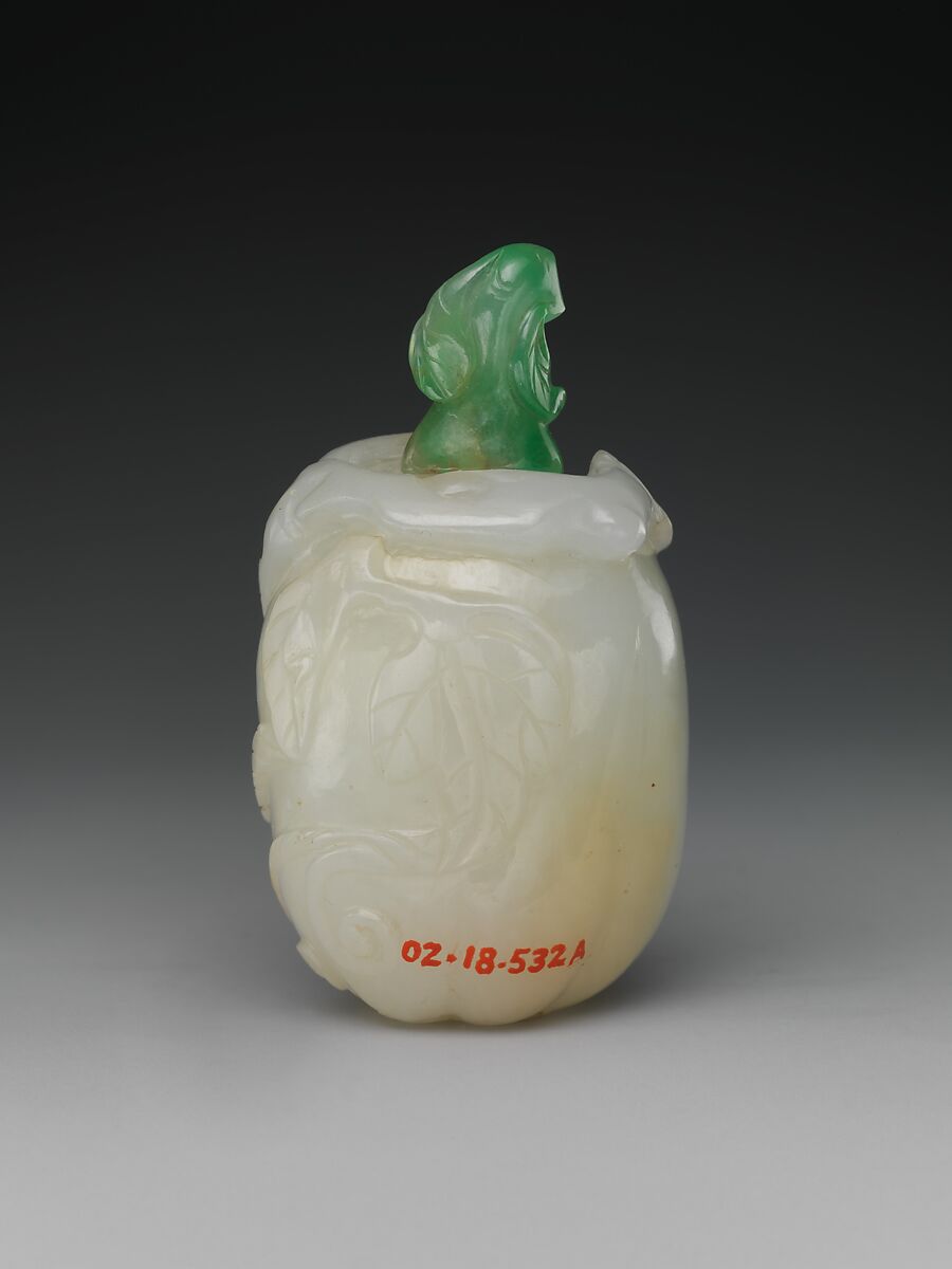 Snuff bottle with stopper, Pure white nephrite, China