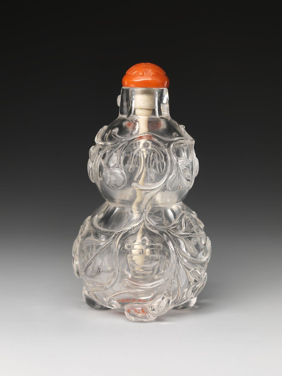 Snuff Bottle in the Shape of a Gourd, Rock crystal with coral stopper, China 