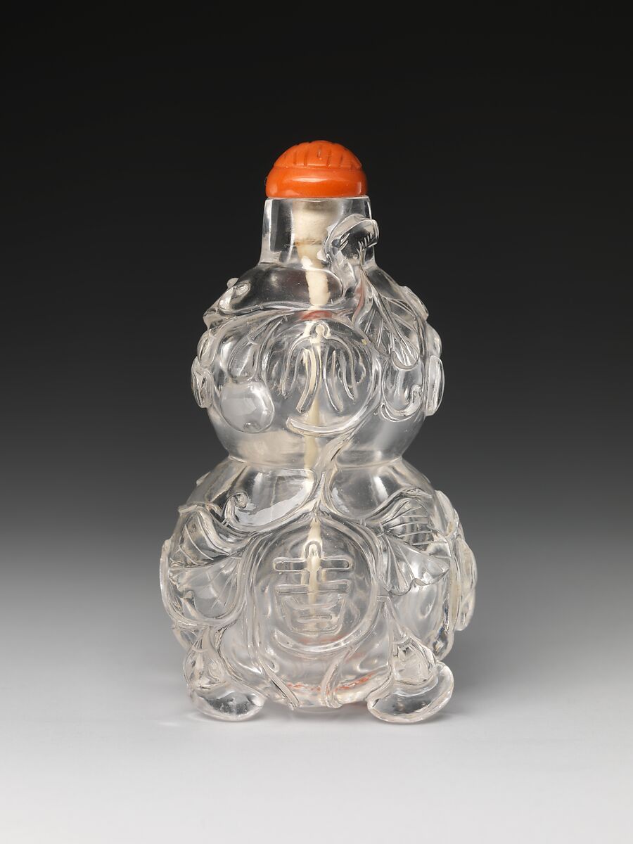 Snuff Bottle in the Shape of a Gourd, Rock crystal with coral stopper, China