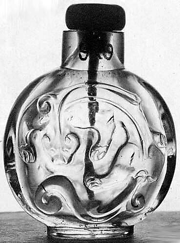 Snuff bottle with stopper, Rock crystal, jadeite (real and simulated), China 