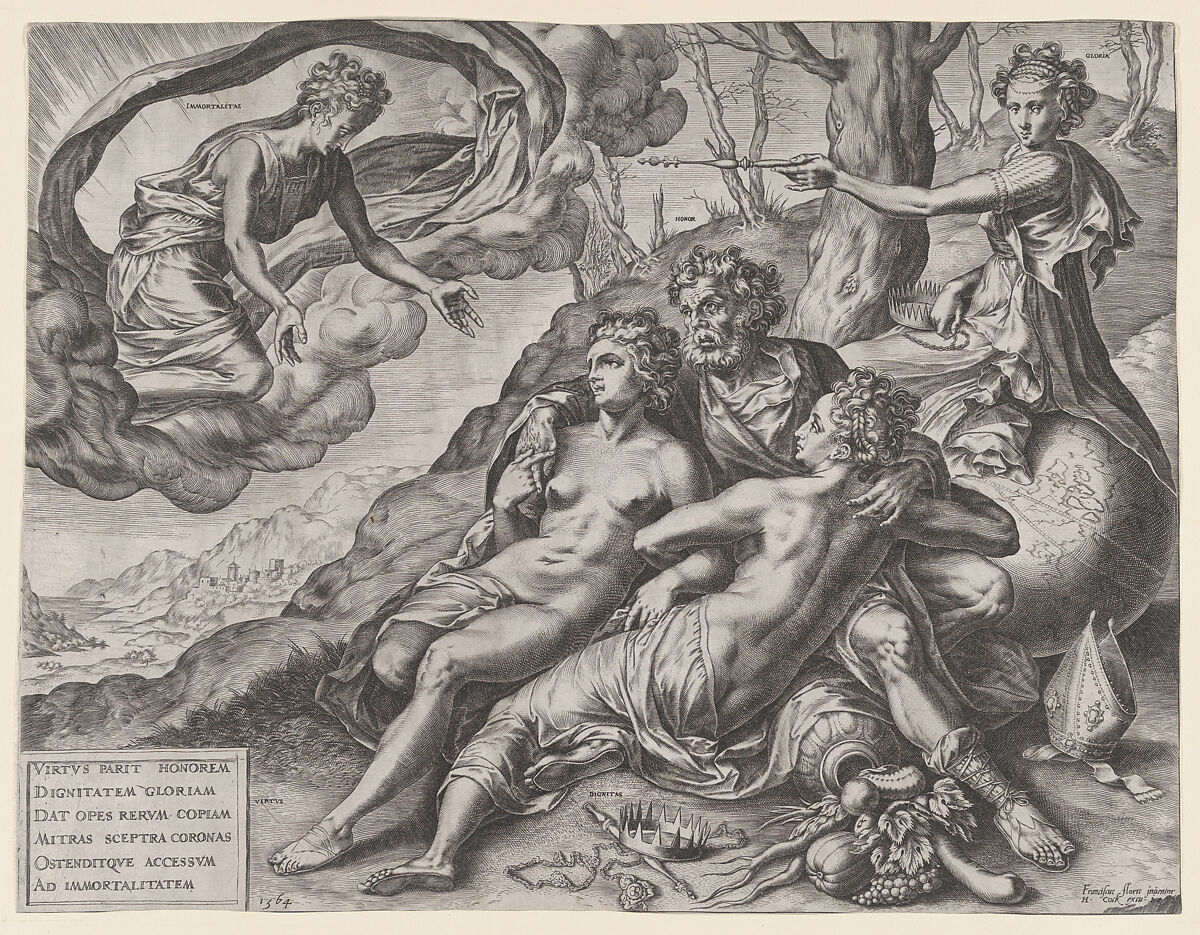 The Immortal Rewards of Virtue, Cornelis Cort (Netherlandish, Hoorn ca. 1533–1578 Rome), Engraving 