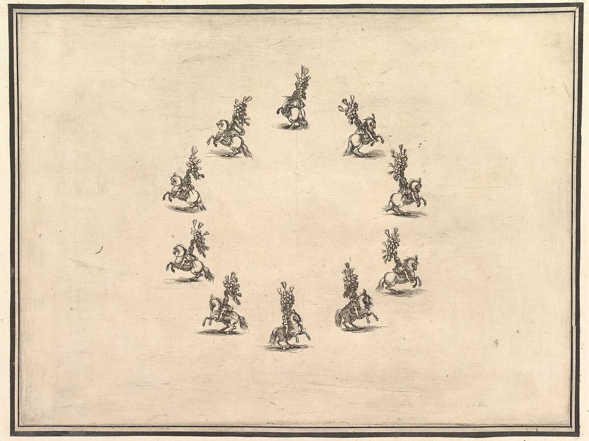 Six riders forming a circle, from "La gara delle Stagioni", Stefano della Bella (Italian, Florence 1610–1664 Florence), Etching 
