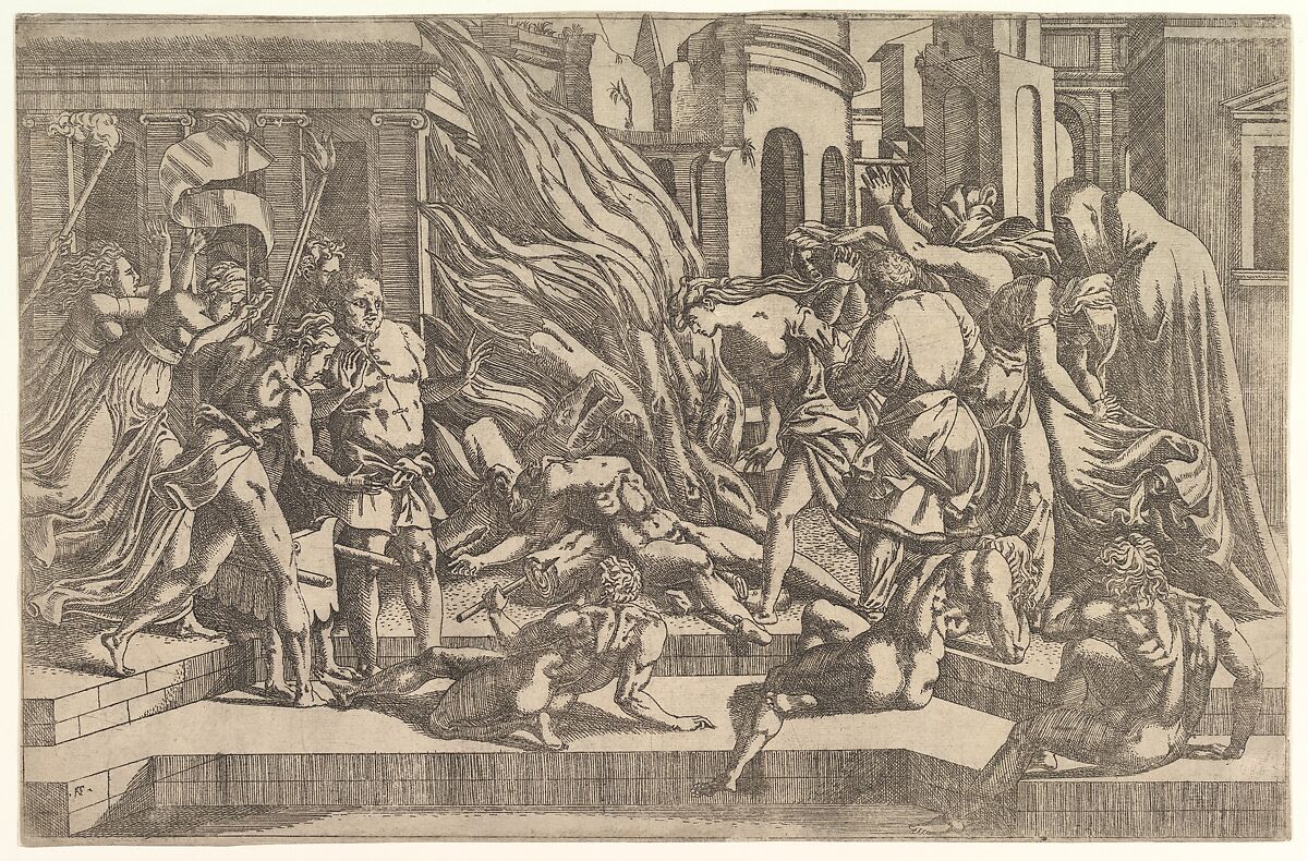 Burning of a corpse, Antonio Fantuzzi (Italian, active France, 1537–45), Etching 